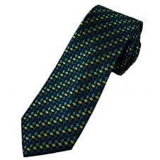 Tresanti Celeste Navy Blue, Lemon Yellow & Green Patterned Men's Silk Designer Tie