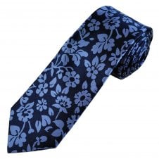 Tresanti Celeste Navy Blue & Light Blue Flower Pattern Men's Silk Tie