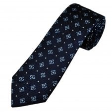Tresanti Celeste Navy Blue, Light Blue & Silver Flower & Polka Dot Pattern Men's Silk Tie