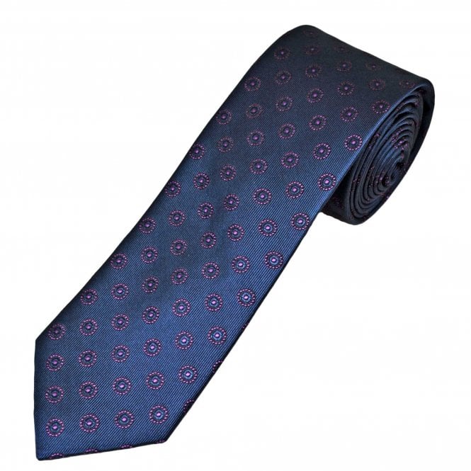 Tresanti Celeste Navy Blue & Lilac Circles Men's Silk Tie