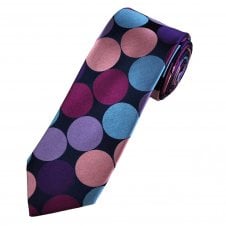 Tresanti Celeste Navy,  Blue, Lilac, Pink, Plum & Purple Large Spot Patterned Men's Silk Tie