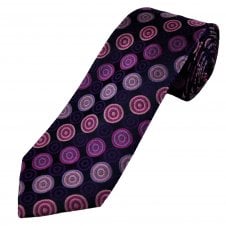 Tresanti Celeste Navy Blue, Lilac, Purple, Peach & Pink Circles Pattern Men's Silk Designer Tie