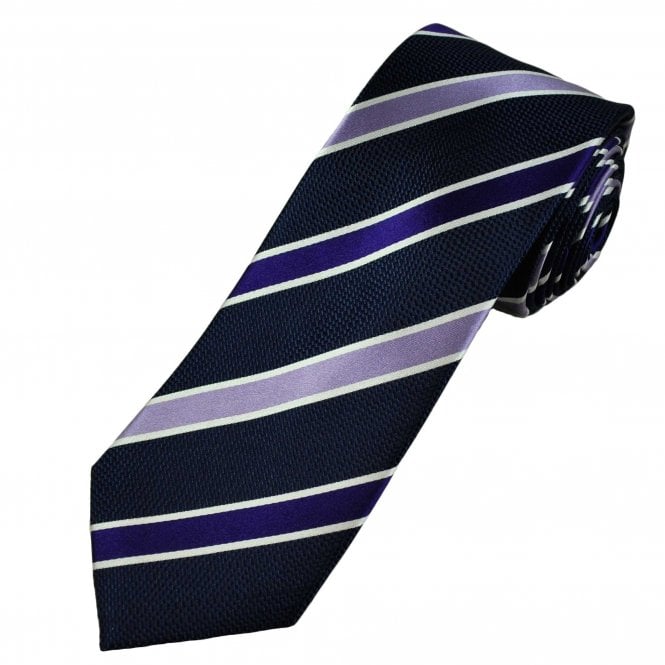 Tresanti Celeste Navy Blue, Liliac, Purple & White Stripe Men's Silk Tie