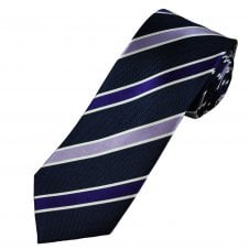 Tresanti Celeste Navy Blue, Liliac, Purple & White Stripe Men's Silk Tie