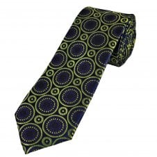 Tresanti Celeste Navy Blue, Lime Green & Purple Circle Pattern Men's Silk Designer Tie