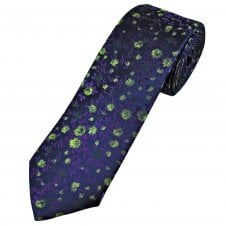Tresanti Celeste Navy Blue, Lime Green & Purple Rose Flower Pattern Men's Silk Designer Tie