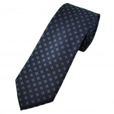 Tresanti Celeste Navy Blue, Olive Green & Silver Flower Pattern Men's Designer Silk Tie