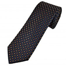 Tresanti Celeste Navy Blue, Orange & Copper Diamond Pattern Men's Silk Designer Tie