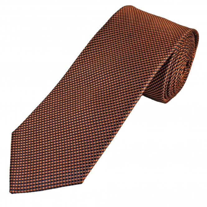Tresanti Celeste Navy Blue & Orange Diamond Check Pattern Men's Silk Designer Tie