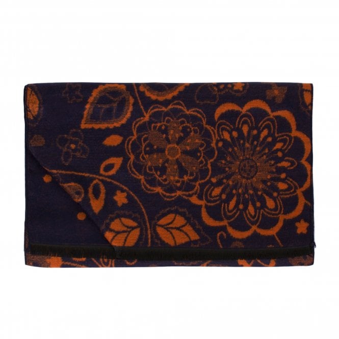 Tresanti Celeste Navy Blue & Orange Floral and Polka Dot Reversible Scarf