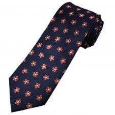 Tresanti Celeste Navy Blue & Orange Flower Pattern Men's Silk Tie