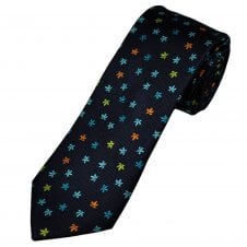 Tresanti Celeste Navy Blue, Orange & Green Leaf Pattern Men's Silk Designer Tie