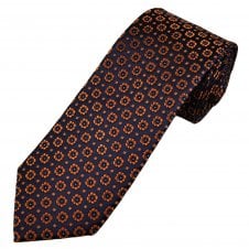 Tresanti Celeste Navy Blue, Orange & Silver Flower Pattern Men's Silk Tie