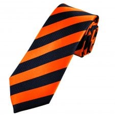 Tresanti Celeste Navy Blue & Orange Striped Men's Silk Designer Tie