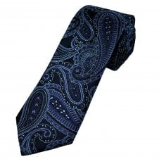 Tresanti Celeste Navy & Blue Paisley Pattern Men's Silk Designer Tie