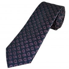 Tresanti Celeste Navy Blue, Pink & Black Teardrop Paisley Pattern Men's Silk Designer Tie