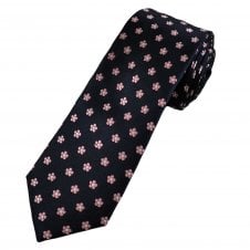 Tresanti Celeste Navy Blue & Pink Flower Pattern Men's Silk Tie