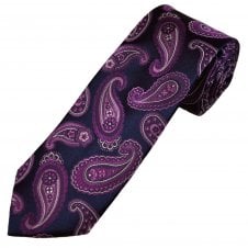 Tresanti Celeste Navy Blue, Pink, Fuchsia & Silver Paisley Pattern Men's Silk Designer Tie
