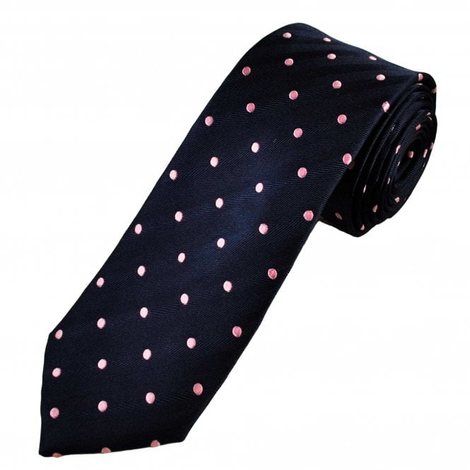 Tresanti Celeste Navy Blue & Pink Polka Dot Men's Silk Tie