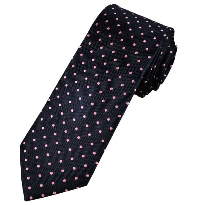 Tresanti Celeste Navy Blue & Pink Polka Dot Men's Silk Tie