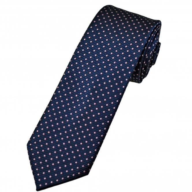 Tresanti Celeste Navy Blue & Pink Polka Dot Men's Silk Tie