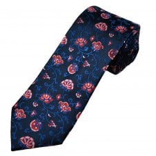 Tresanti Celeste Navy, Blue, Pink & Red Floral Pattern Men's Silk Designer Tie 