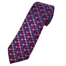 Tresanti Celeste Navy Blue, Pink, Red, Purple & Blue Zig Zag Pattern Men's Designer Silk Tie