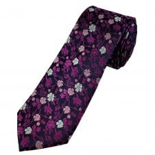 Tresanti Celeste Navy Blue, Pink & Silver Flower Pattern Men's Silk Designer Tie