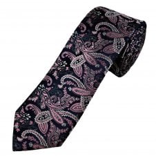 Tresanti Celeste Navy Blue, Pink & Silver Paisley Pattern Men's Silk Designer Tie