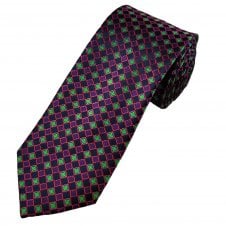 Tresanti Celeste Navy Blue, Purple, Cerise Pink & Lime Green Diamond Pattern Men's Silk Designer Tie