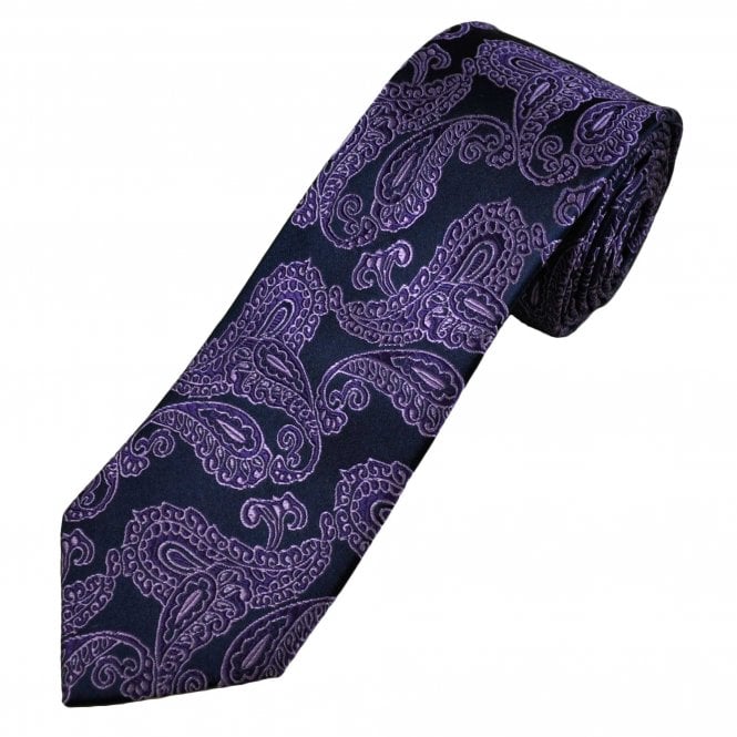 Tresanti Celeste Navy Blue & Purple Paisley Pattern Men's Silk Tie