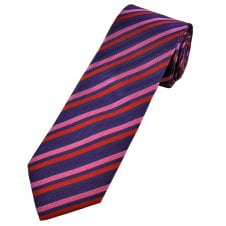 Tresanti Celeste Navy Blue, Purple, Pink & Red Striped Men's Designer Silk Tie