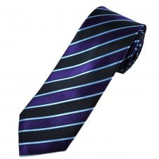 Tresanti Celeste Navy Blue, Purple & Sky Blue Striped Men's Silk Designer Tie