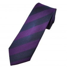 Tresanti Celeste Navy Blue & Purple Textured Stripe Men's Designer Silk Tie