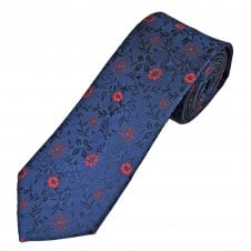 Tresanti Celeste Navy, Blue, Red & Burgundy Flower & Leaves Pattern Men's Silk Tie