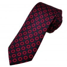 Tresanti Celeste Navy Blue & Red Circles Patterned Men's Silk Tie