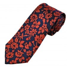 Tresanti Celeste Navy Blue & Red Floral Pattern Men's Silk Tie