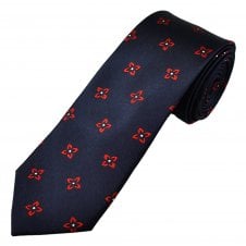 Tresanti Celeste Navy Blue & Red Flower Pattern Men's Silk Designer Tie
