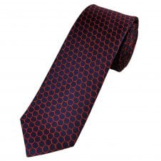 Tresanti Celeste Navy Blue & Red Honeycomb Patterned Men's Silk Tie