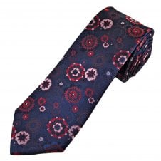 Tresanti Celeste Navy Blue, Red & Pink Patterned Men's Silk Designer Tie