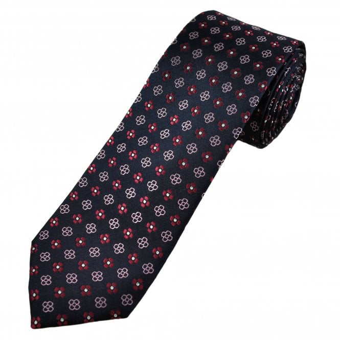 Tresanti Celeste Navy Blue, Red, Pink & White Flower Patterned Men's Silk Designer Tie