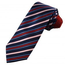 Tresanti Celeste Navy, Blue, Red, Pink & White Striped Men's Silk Tie (With Contrast Tail)