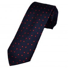 Tresanti Celeste Navy Blue & Red Scattered Polka Dot Men's SIlk Designer Tie