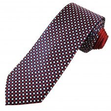 Tresanti Celeste Navy Blue, Red & Silver Checked Men's Silk Designer Tie (With Contrast Tail)