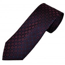 Tresanti Celeste Navy Blue, Red & Silver Flower Pattern Men's Silk Tie