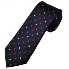 Tresanti Celeste Navy Blue, Red & Silver Polka Dot Men's Silk Tie