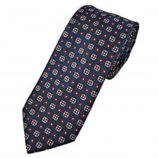Tresanti Celeste Navy Blue, Red, Silver & Sky Blue Pattern Wool Blend Men's Tie