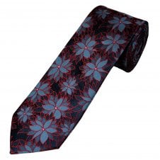 Tresanti Celeste Navy Blue, Red & Slate Grey Flower Patterned Men's Silk Tie
