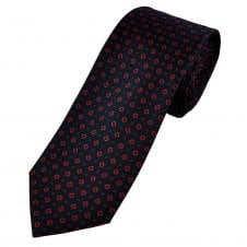 Tresanti Celeste Navy Blue & Red Squares & Dots Patterned Men's Silk Tie
