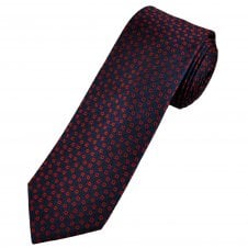 Tresanti Celeste Navy Blue & Red Squares Patterned Men's Silk Tie